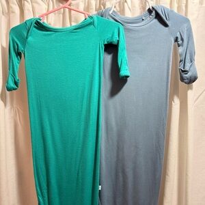 Posh Peanut Two Long Sleeve Baby Gowns - Teal & Light Blue